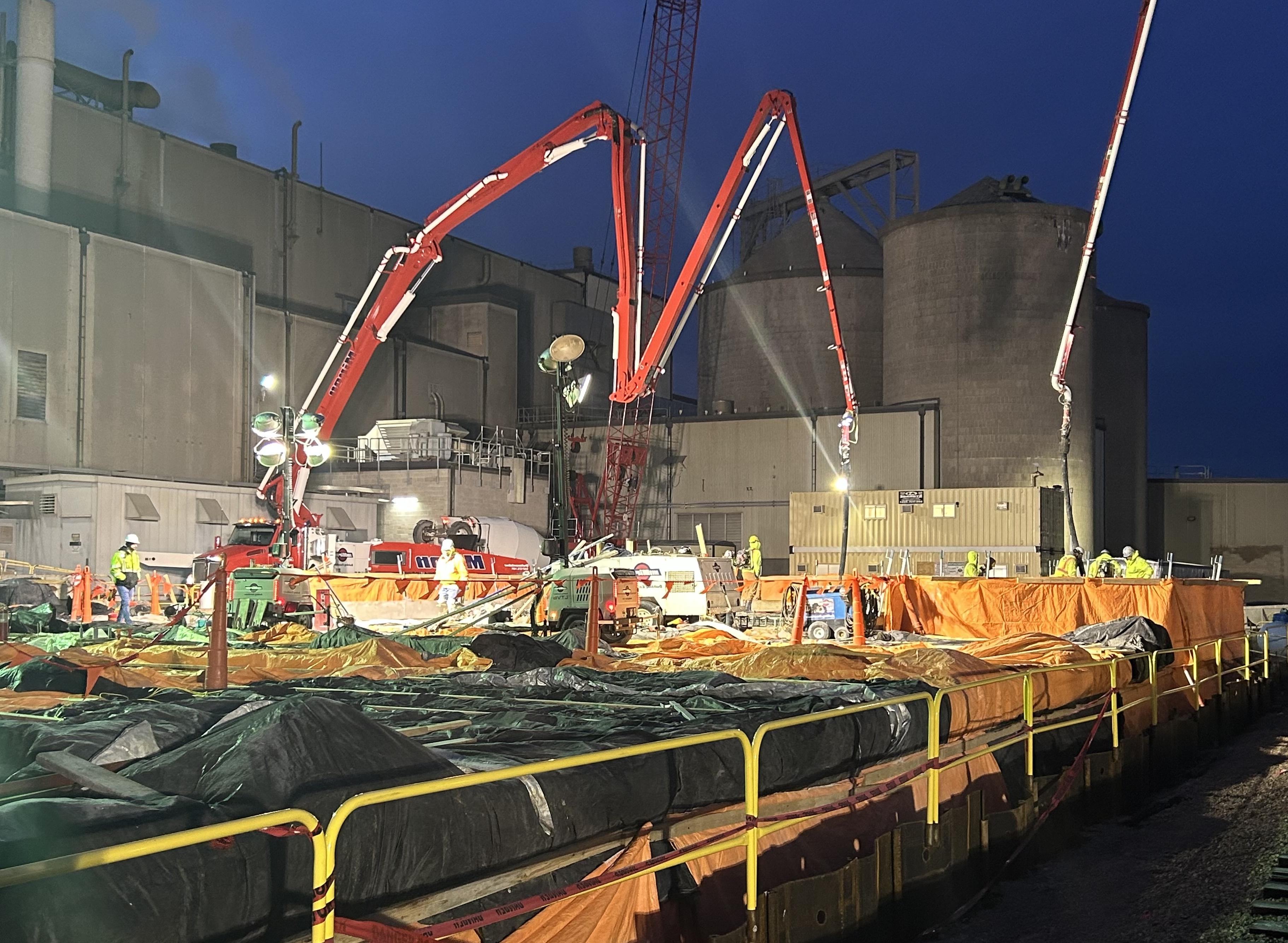 foundation pouring occurring at night